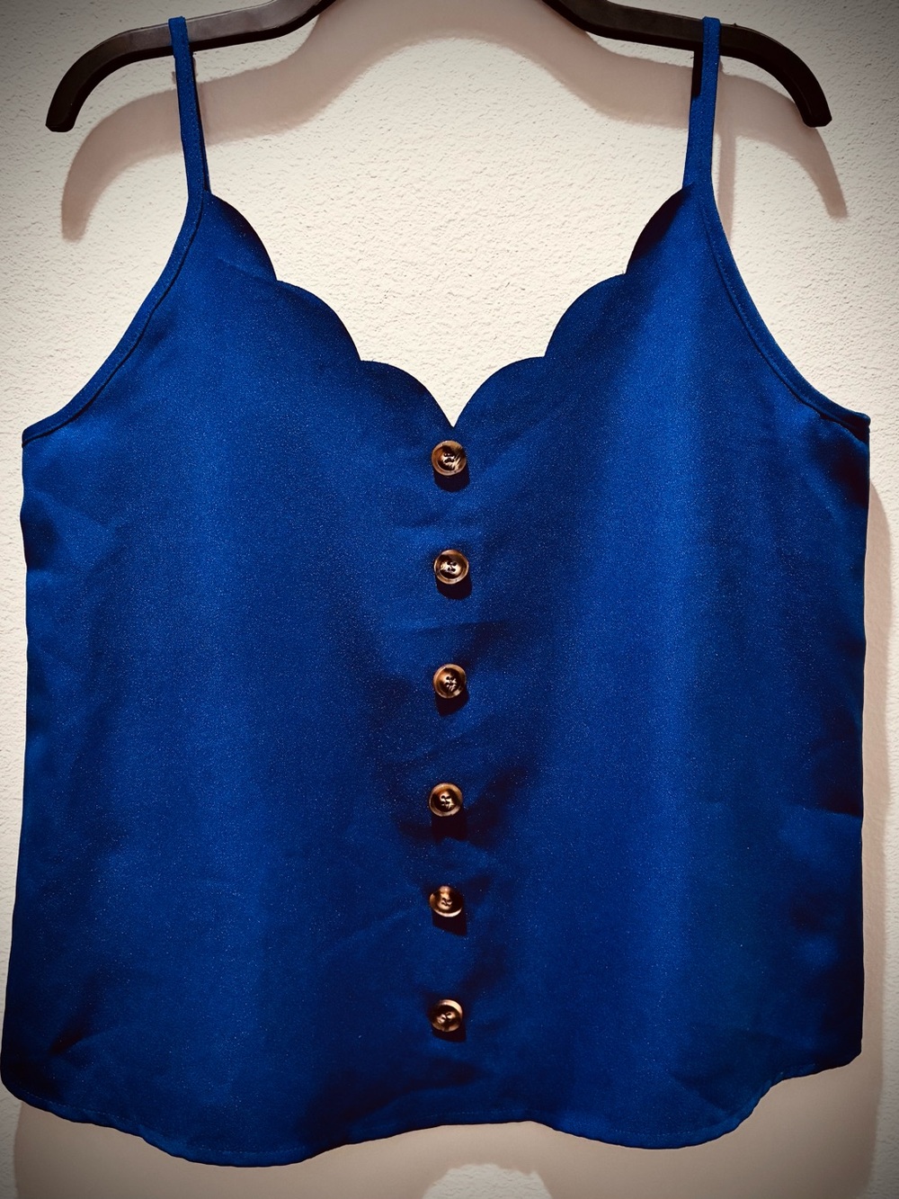 SHEIN Scalloped Edge Blue Button-Front Cami, Size 4